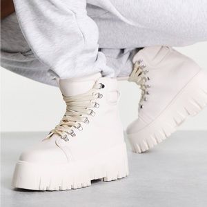 ASOS DESIGN Anastasia chunky hiker lace up boots in white